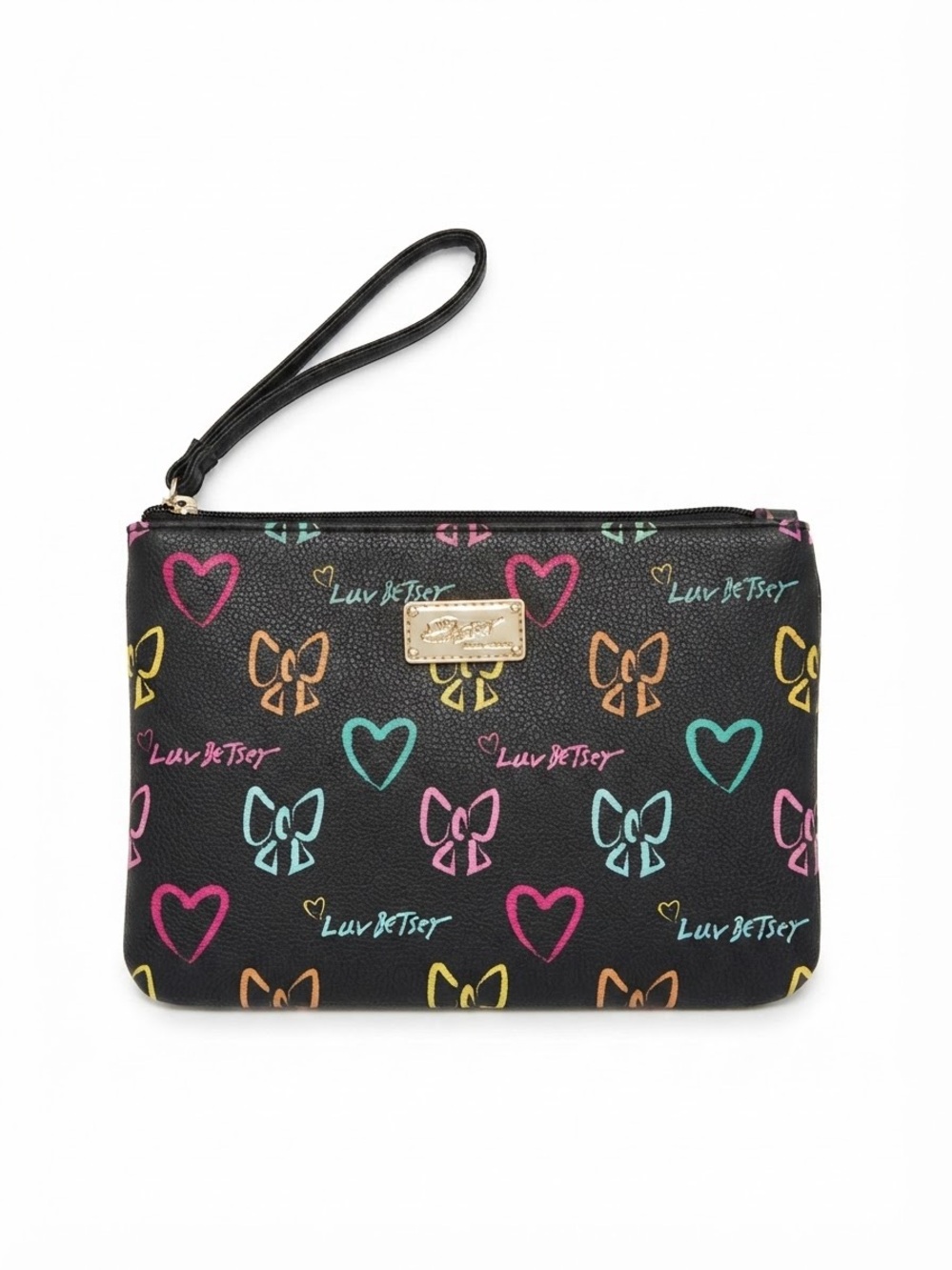 Betsey Johnson Coquette Ribbon Bows & Hearts Clutch Wristlet Bag Y2K Whimsygoth
